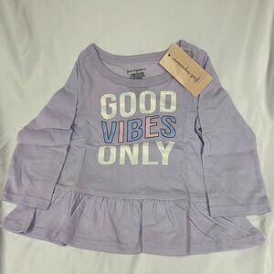First Impressions Good Vibes Peplum Long-sleeve T-Shirt, Lavendar, 6-9 mos, NWT